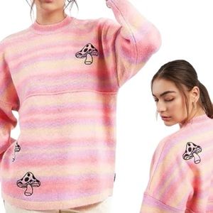 NWT SPIRIT JERSEY Psychedelic Mushroom Knit Sweater Tunic Unisex Embroidered